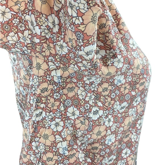 Cynthia Rowley Orange Floral Print Flowy 3/4 Sleeve Button Down Blouse - Picture 6 of 15